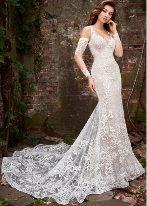 Ivory Lace Crisscross Back Romantic Wedding Dress With Detachable Sleeves